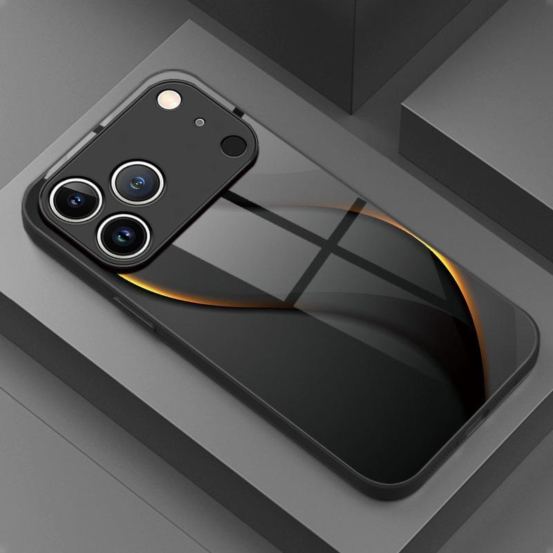 Luxury Wave Line Pattern Tempered Glass Black Phone Case For iPhone 11 12 13 14 15 16 17 Pro Max 17 Air 7 8 Plus XR XS X Cover