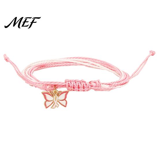 Soft Multi Strand Rope Bracelet Breast Cancer Awareness for Women, Adjustable Woven String with Bracelets Ribbon Charm, Handmade Braided Wristband