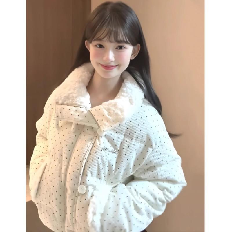 Korean Sweet Polka Dot Fur Collar Women's Winter Down Jacket
