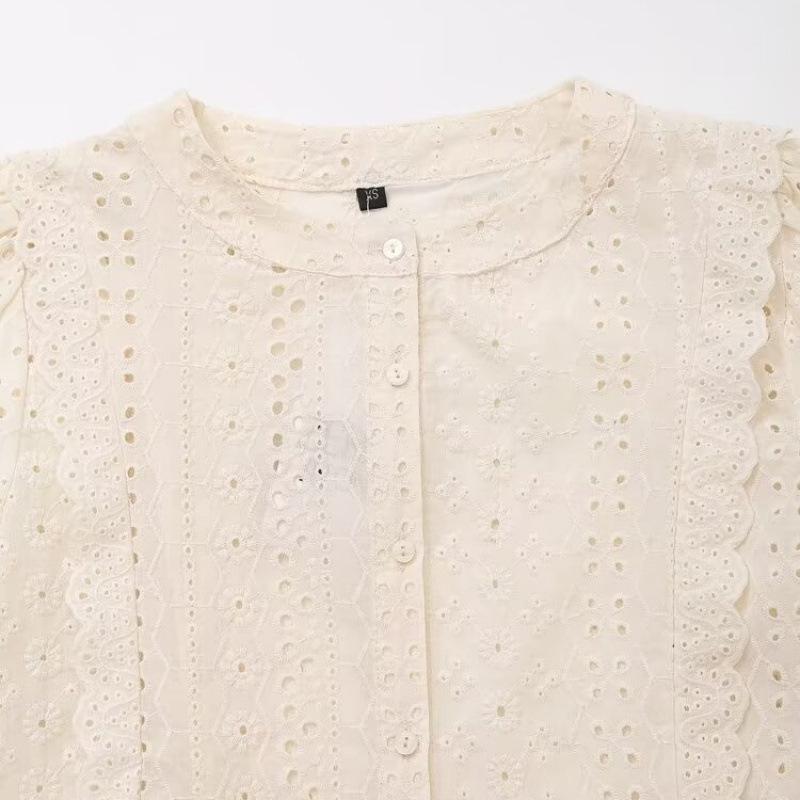 Summer Women's Fashion: European & American Long-Sleeved Embroidered Hollow Top