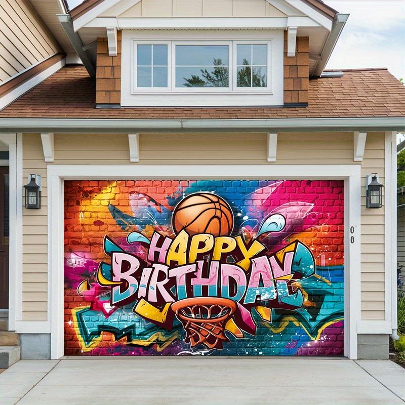 1 item, basketball-themed happy birthday party background photo props, polyester banner decoration