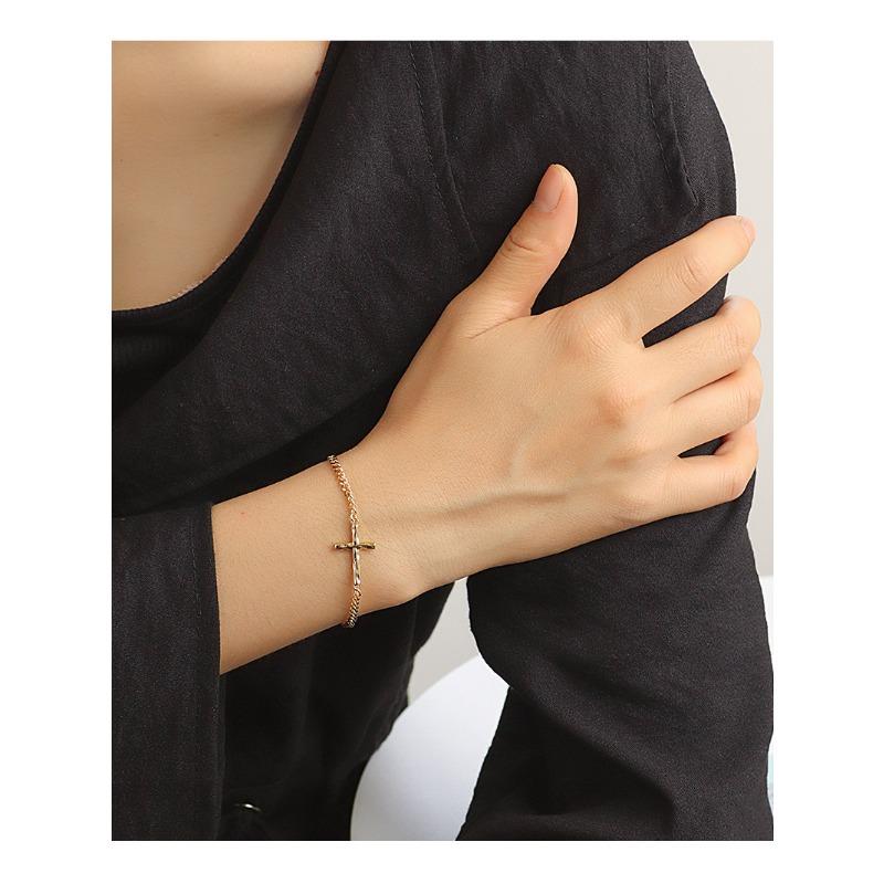 Vintage cross bracelet - gold plated copper, trendy ins style jewelry