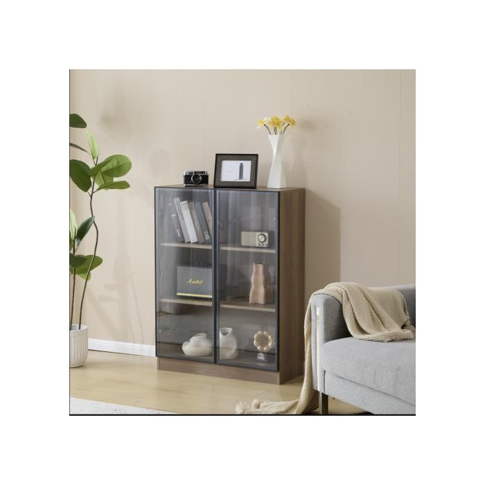 Vitrine éclairée - MUVOE - Verticale - Verre trempé - 3 étagères - Marron