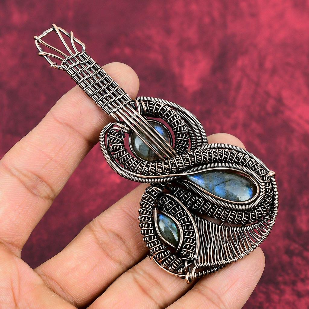 Labradorite Pendant Copper Wire Wrapped Pendant Handmade Jewelry Real Gemstone Pendant Guitar Pendant Antique Copper Jewelry Gifts For Wife