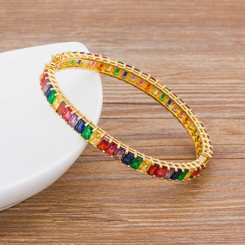 AIBEF 2021 New  Charm Rainbow Rhinestone Bangles Copper Zirconia Cuff Bracelets High Quality Jewelry Gift For Women Girls