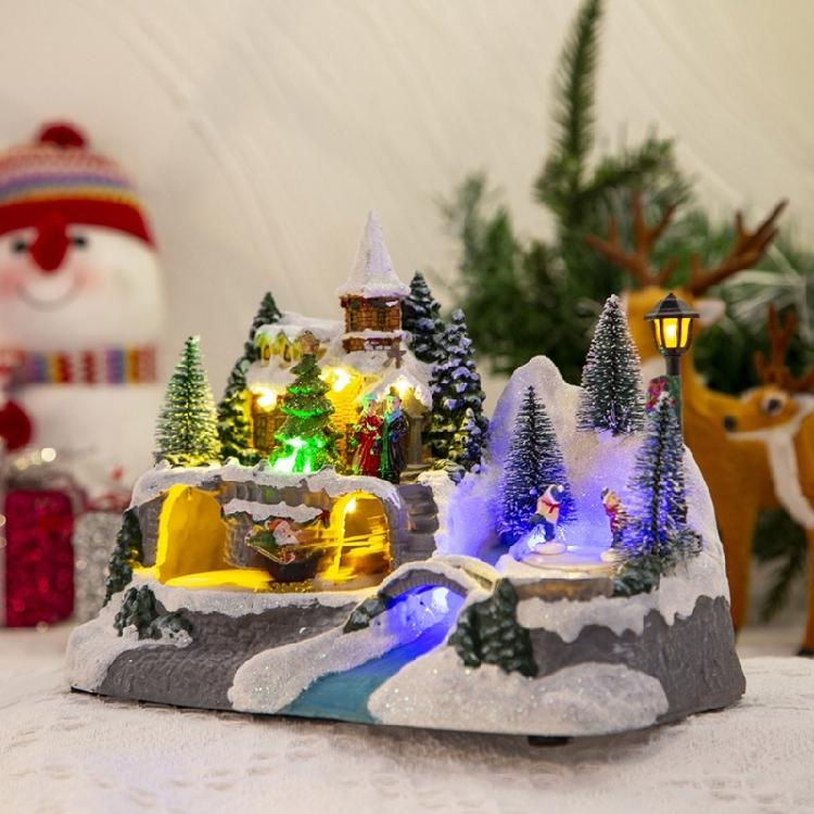 Christmas Glowing Snow House Figurine Rotatable Bar Shop Decoration Gift