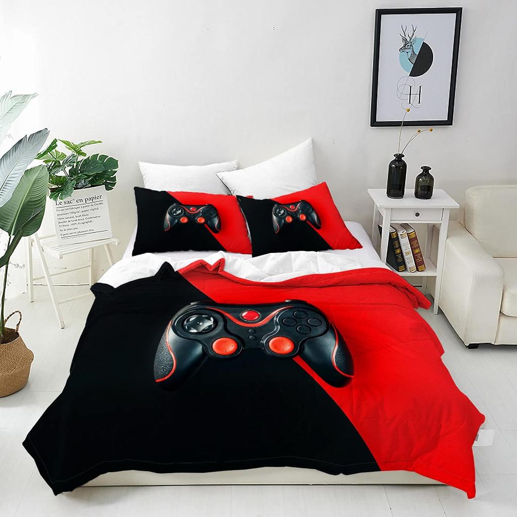 Gamer Duvet Cover Set 2Pcs Bedding Set With Pillowcase, Video Game Gamepad Controller Print Pattern Gaming Quilt Cover With Zip