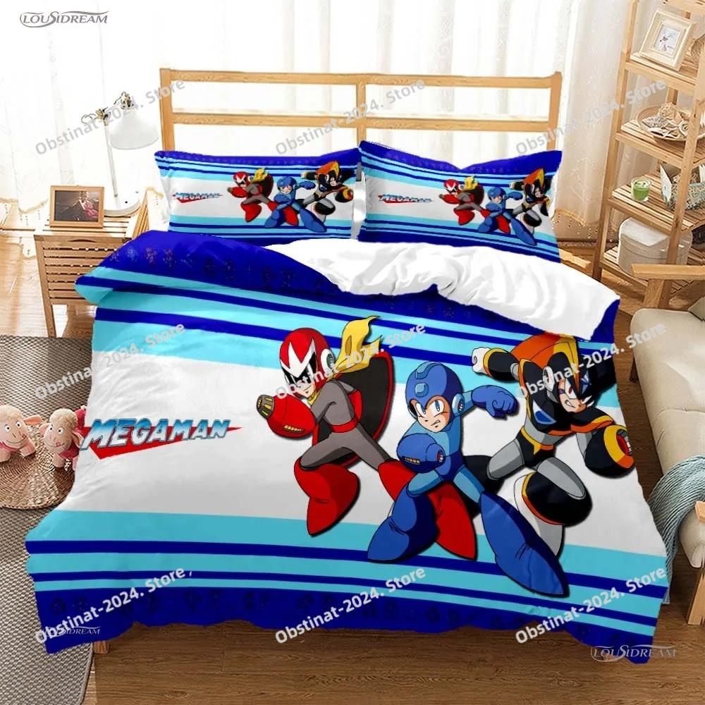 Rockman Megaman Game All Season Bedding Set Printed Bed Set Duvet Cover Sheet Pillowcase Soft Quilt Cover Full Queen King Size