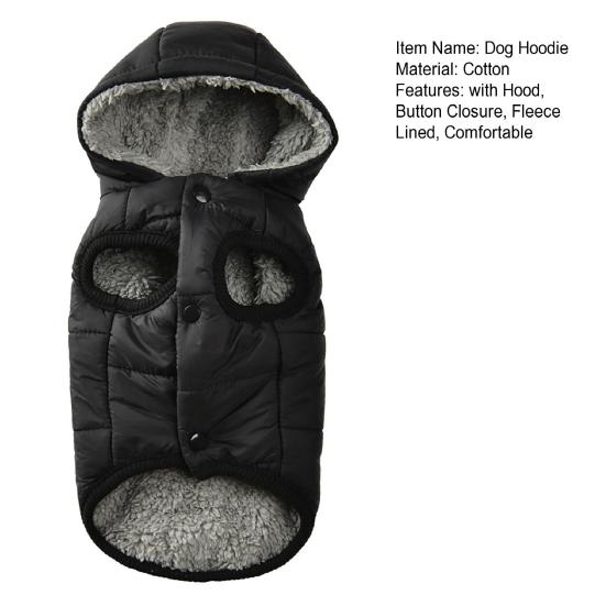 Dogs Thermal Hoodie Fleece Lined Dog Jacket with Hood Button Closure Warm Puppy Winter Coat for Small Medium Dogs