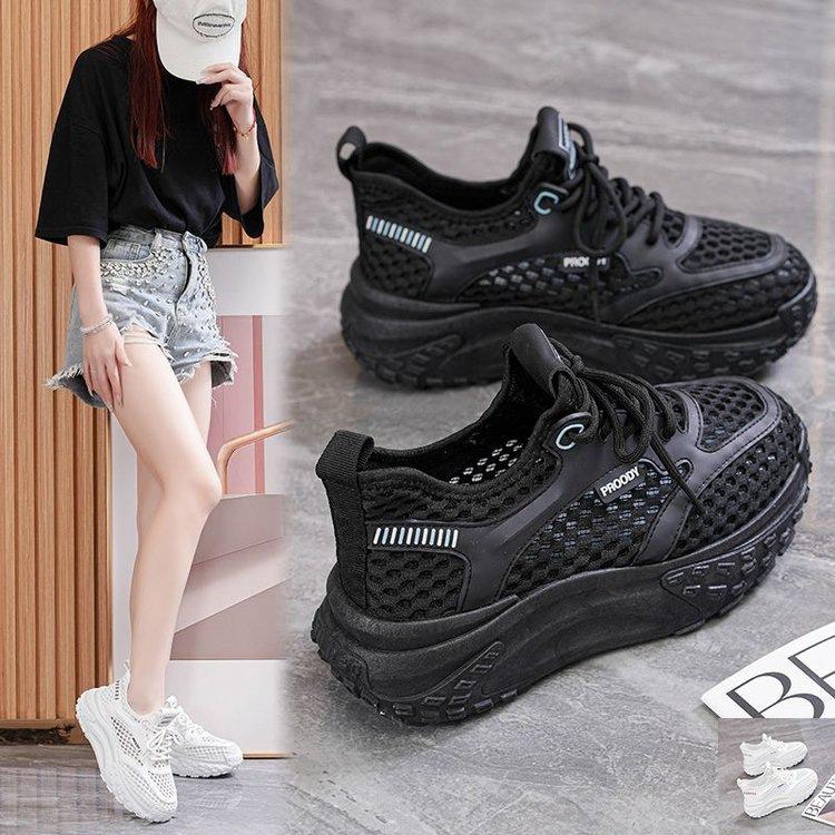 Dad shoes women's summer 2025 new popular shoes versatile thick-soled breathable single mesh casual sports white shoes