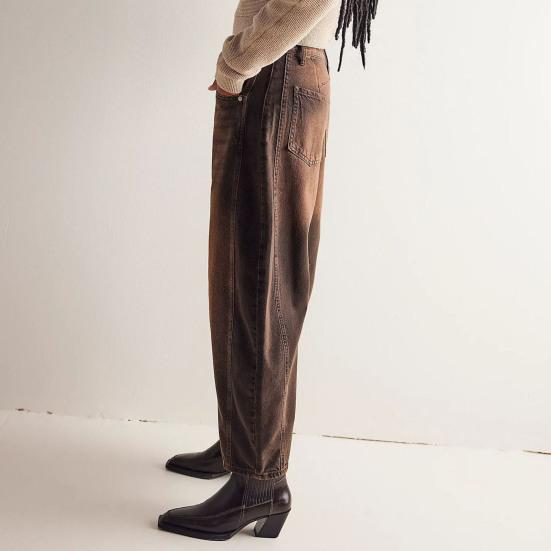 Flower Jeans Woman High-Waist Loose-Fit Pants Personality Printed Denim