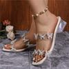 High heels women's new pearl butterfly square head in the summer of 2024 with sandals fashionable outer wear large size slippers