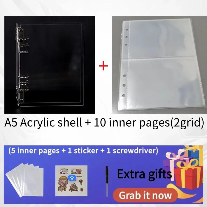 A5 Akrylowa Przezroczysta Powłoka Album na Zdjęcia na Luźnych Kartkach, DIY Odpinany Segregator, 6-otworowy Album Akrylowy Segregator Kpop, Segregator na Fotokarty