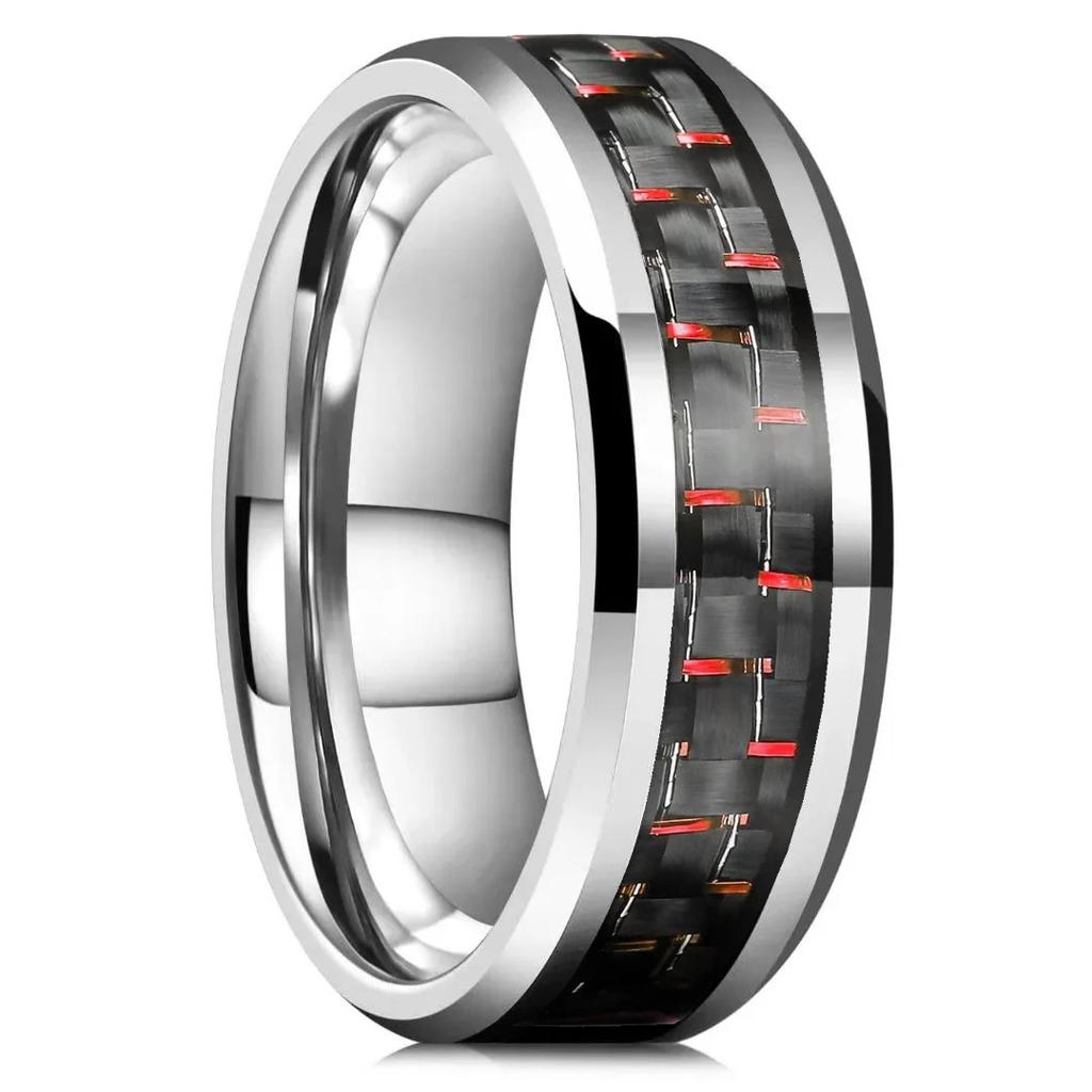 Luxury 8MM Men Gold Color Stainless Steel Rings Black Carbon Fiber Rings For Men Engagement Wedding Band Jewelry Drop Shipping