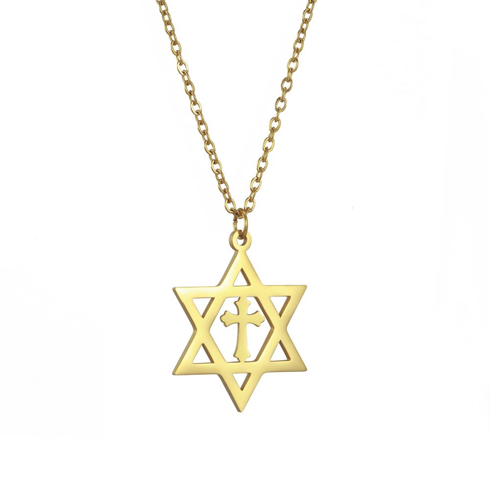 Israel Star of David Necklace Stainless Steel Hexagram Choker Necklace for Women Double Layer Chain Pendant Je Trend Jewelry