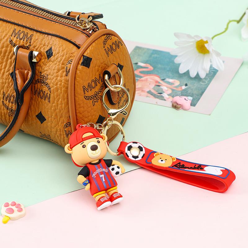 Trendy 3D Cartoon Football Bear Keychain Pendant for Backpack or Car