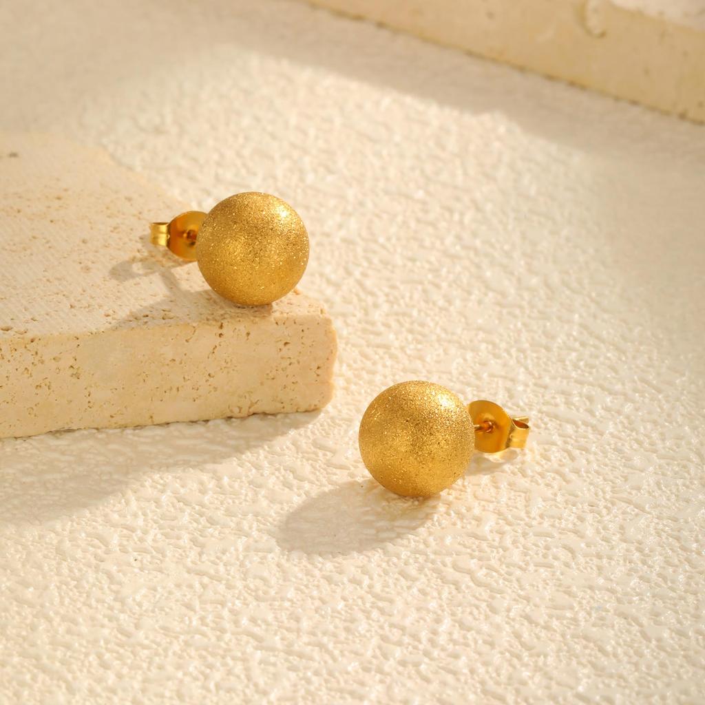 Minimalist Matte Round Bead Stud Earrings for Women,Gold Color Stainless Steel Earrings,Fashion Jewelry Gifts