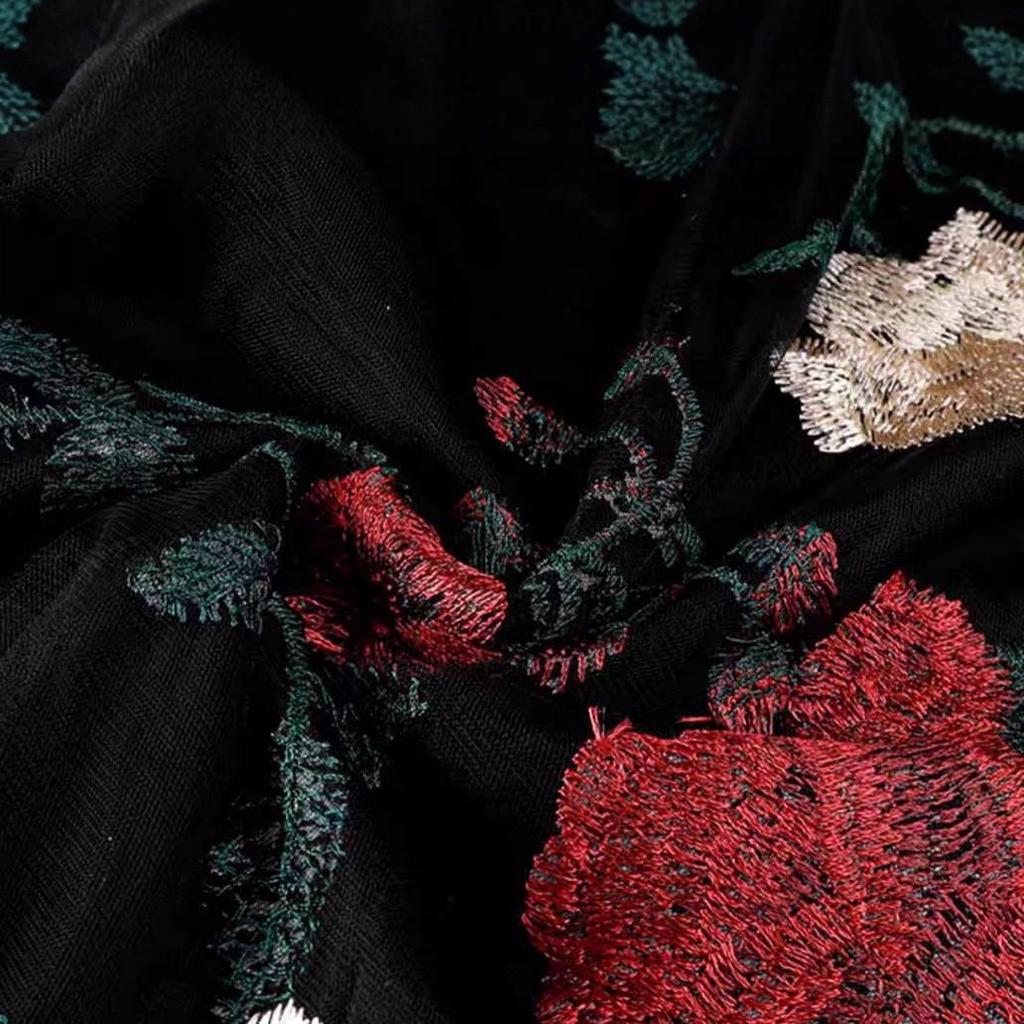 Women's Ethnic Embroidered Floral Mesh A-Line Midi Skirt