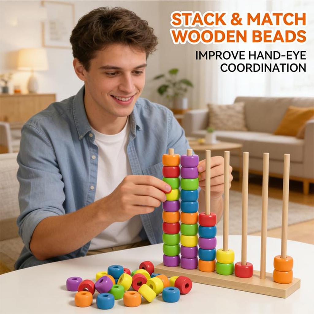 Wooden Bead Counting Toy for Children Large Size Bead Matching Game Educational Early Learning Tool with Sturdy Frame for Home and Classroom Use