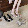 Slippers Spring Square Toe Thin Heel High Heel Elegant French Style Fashion Rhinestone Open Toe Women's