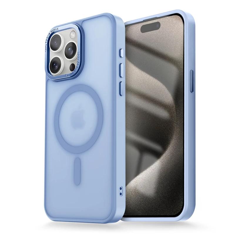 Matte Transparente Hülle mit Metall-Kamera-Ring, Magnetische Hülle für iPhone 16 14 13 12 11 15 Pro Max Plus, Für Magsafe Kabelloses Ladecover