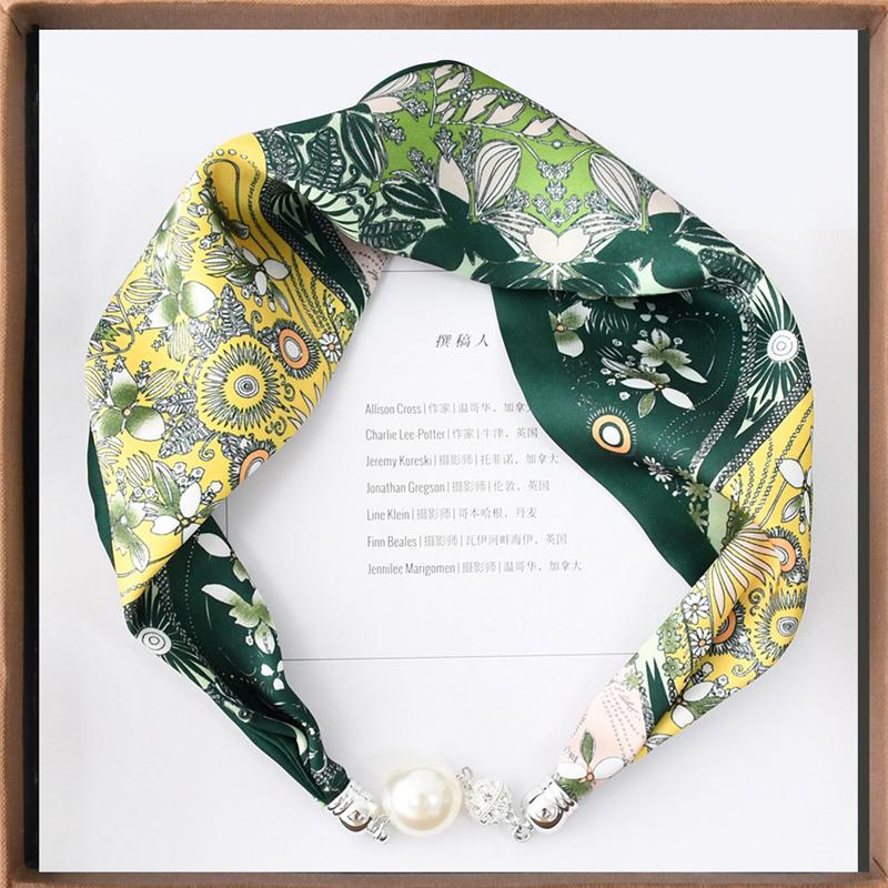 1pc Neckerchief Women Necklace Scarf Hand Wrist Magnetic Button Bag Scarves Scarves Print