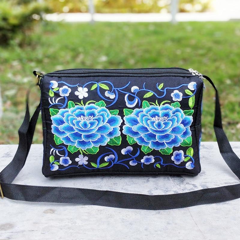 Ethnic Embroidered Crossbody Bag, Women's Canvas Shoulder Bags with Large Capacity
