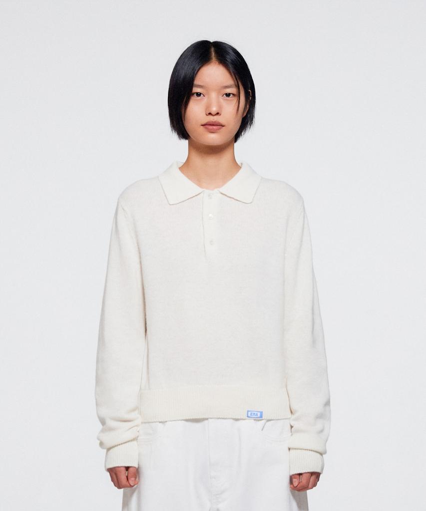 ERA Women Wool Blend Polo Sweater - White