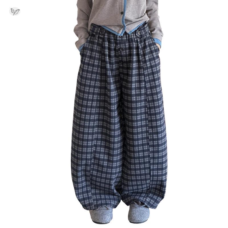Girls' Casual Plaid Wide-Leg Pants - 2026 Autumn Style for Medium and Large Kids