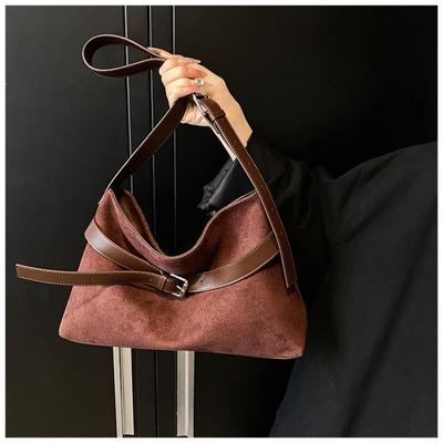 Large Capacity Commute Simple Casual Faux Suede Solid Shoulder Bags  New Autumn and Winter New Styles Women's Crossbody Bags