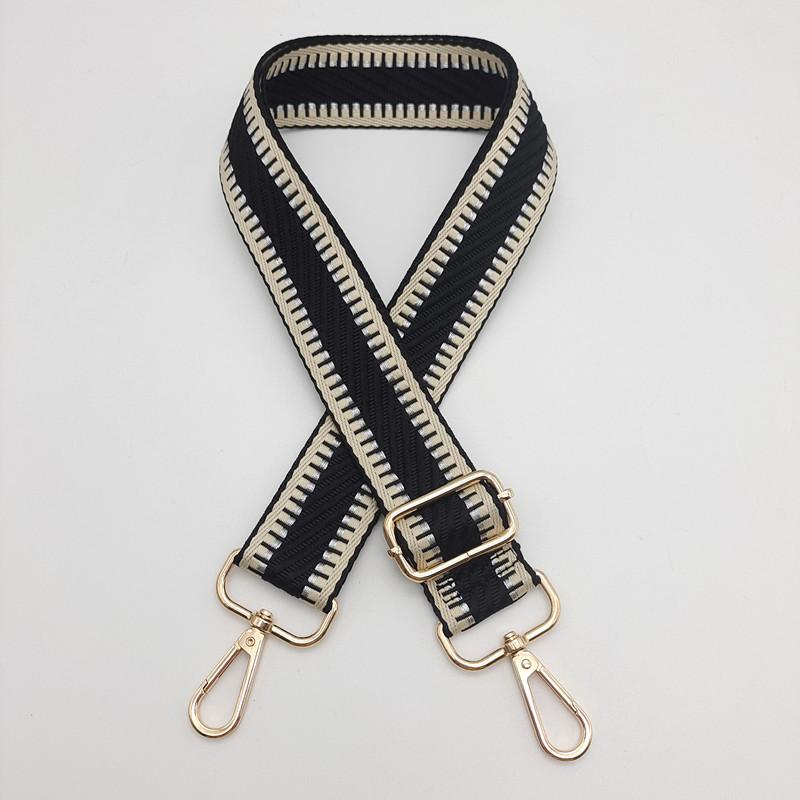 

New Luggage Accessories Striped Color Matching Versatile Bag Shoulder Strap Metal Accessories Adjustable Women s Bag Strap Nylon Golden Hook чёрный