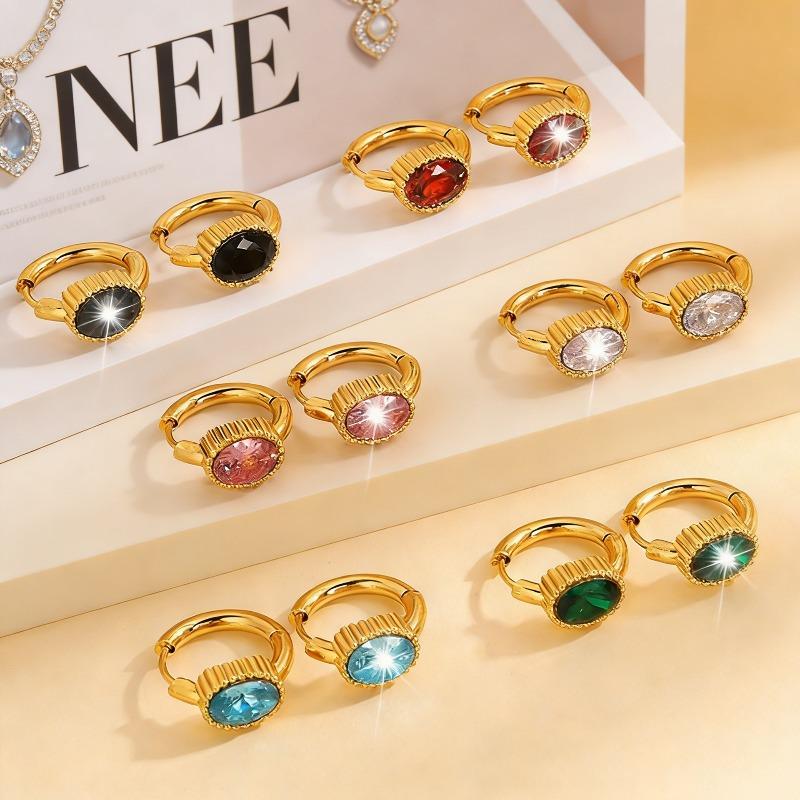 Stainless Steel Earrings, Golden Oval-shaped Ladies' Earrings, Unique and Niche-style Accessories