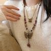 Vintage Ceramic Butterfly Pendant Necklace for Women 2025 New Chinese Ethnic Style Long Sweater Chain Necklace Jewelry Accessory