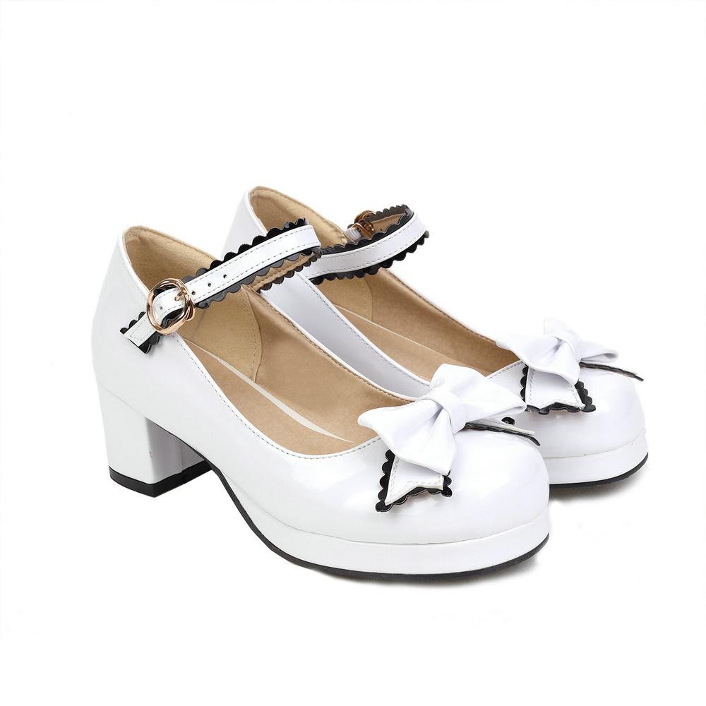 

EDEELVEEYS Туфли Мэри Джейн из лакированной кожи на блочном каблуке средней высоты для женщин, обувь рокабилли, мода Лолиты, винтаж, косплей горничной 8 белый
