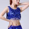 Belly Dance Performances Sequins Fringe Vest Elastic Stretch Fabric Round Neck Stage Show Costume