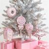 Christmas Ornament Sparkling Pink Series Ice Cream Doughnut Shape Hanging Pendant Farmhouse Xmas Decor