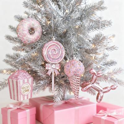 Christmas Ornament Sparkling Pink Series Ice Cream Doughnut Shape Hanging Pendant Farmhouse Xmas Decor
