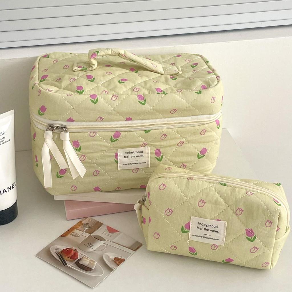 Trousse de maquillage et de voyage jaune de haute qualité avec motif rose rouge