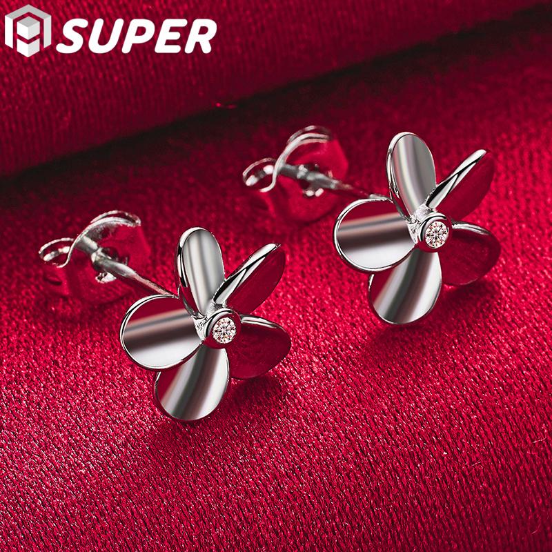 925 Sterling Silber fünfblättrige Blume AAA Zirkon Ohrstecker Schmuck