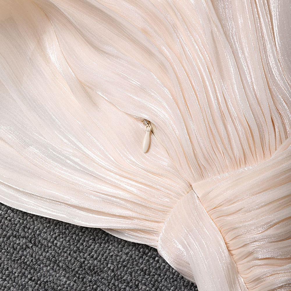 Women's Spring Puff Sleeve Ruffle Dress with Pleated Ribbon Design
