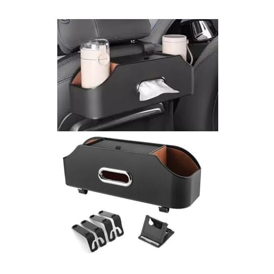 YFFSFDC Car Drink Holder, Rear Seat, Headrest Mount, Multifunctional Storage Box, Leather Look, Tissue Case & Hook Included, Cup Holder, Car Storage,
