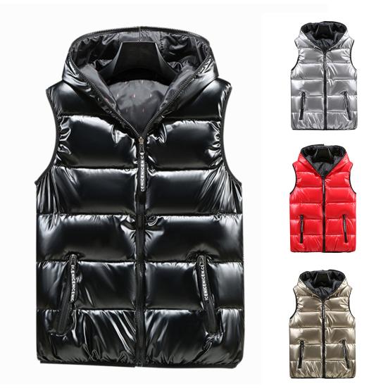 Podzim Zima Muži Vesta Bavlněná Vycpaná Kapuce Jednobarevná Velká velikost Světlý povrch Ztluštěná bunda Streetwear