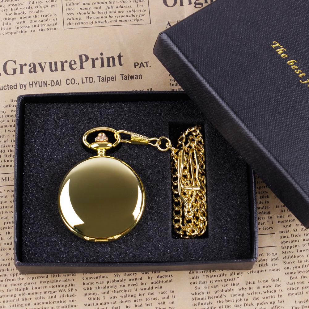 Gold Quartz Pocket Watch Gift Box Set For Family Casual Necklace Pendant Unisex Pocket&Fob Chain Watches with Box