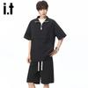 Izzueit Men's Half-Zip Quick-Dry Ice Silk T-Shirt & Shorts Set