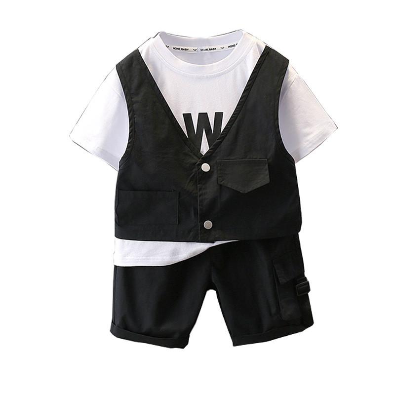 Cool Stylish Boys Summer Outfit Set 2024 Trendy Two Piece Cotton Clothing For Kids