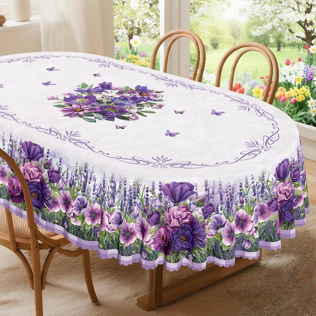 Lavender Peony Floral Printed Tablecloth Wedding Decorations Spring Summer Themed Flowers Plaid Dining Table Cloth Party Decor