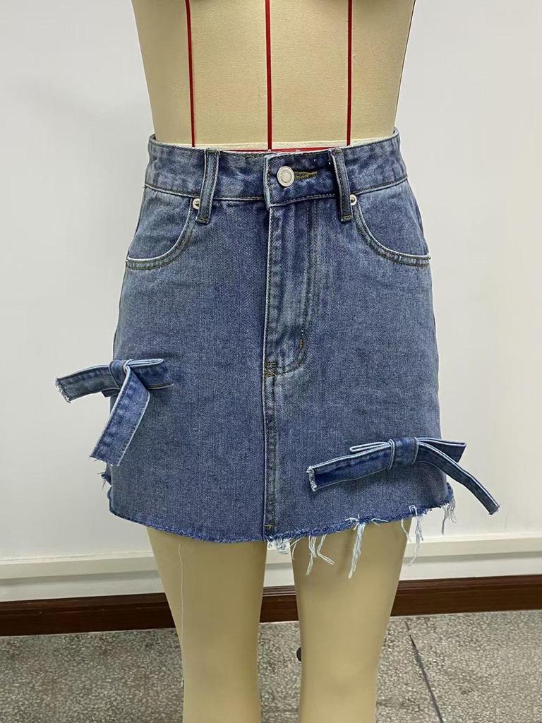 European & American 3D Bow A-line Denim Mini Skirt