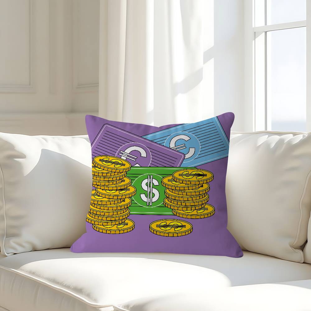 Cartoon Currency Pillow Case Removable Washable Cushion Cover – All-Season Soft Linen