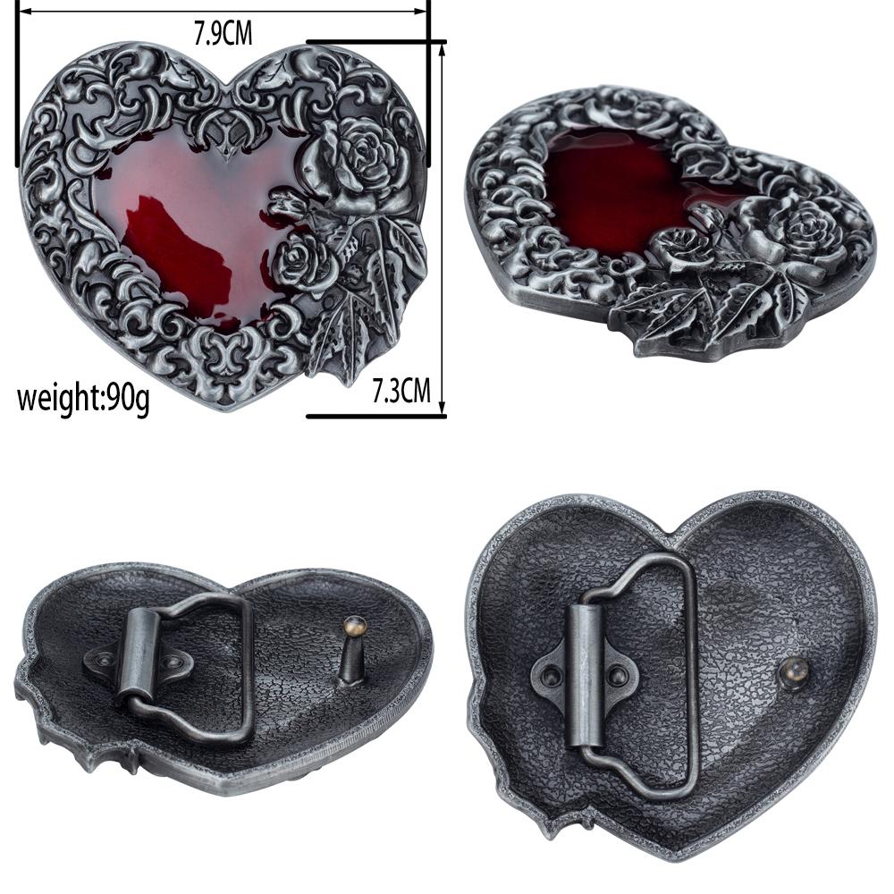 Fashion Belt Love Heart Metal Buckle Red Heart Rose Flower Design Punk Rock Belts Women Decorative Waistband Hip Hop