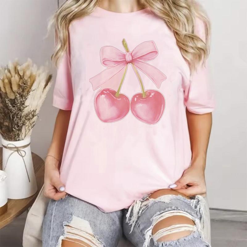 Pink Color Cherry Summer Fashion Tshirts Unisex Unisexga Top Female Anime Y2k Clothing Fashion Graphic Tshirt Unisex Tops